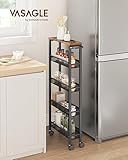 VASAGLE Slim Rolling Cart, 5-Tier Storage Cart, Narrow Cart with Handle, 5.1 Inches Deep, Metal Frame, for Kitchen, Dining Room, Living Room, Home Office, Rustic Brown and Classic Black ULRC034B01