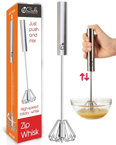 Cooks Innovations Stainless Steel Semi-Automatic Egg Whisk – Push-Down Rotary Egg Beater for Whisking, Frothing, and Mixing (14 inch)