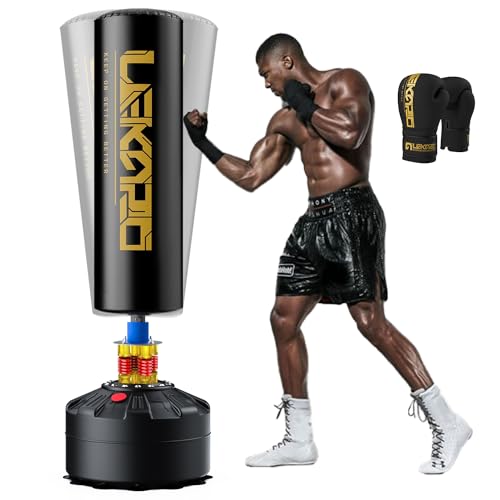 LEKÄRO Freestanding Punching Bag with Boxing Gloves, Heavy Boxing Bag with Stand for Adult Kids, Standing Kickboxing Bag (Black Gold)