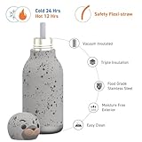 asobu Bestie Bottle Insulated Stainless Steel Water Bottle with Detachable Soft Animal Head Fun Drinking for Kids and Teens with Flexible Reusable Straw 16 Ounce (Seal White)