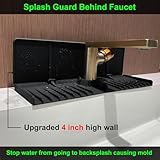 Silicone Faucet Drip Catcher Tray Mat - Upgraded Design - Sink Backsplash Guard Behind Faucet, Silicone Faucet Mat for Dish Soap Sponge Holder, Kitchen Counter Bathroom Kitchen Sink Splash Guard-Black