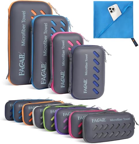 BAGAIL Camping Towel with EVA Case, Compact & Ultra Soft Microfiber Travel Towel - Super Absorbent & Lightweight Quick Dry Towels for Sports, Beach, Gym, Backpacking, Hiking and Yoga - Blue, S