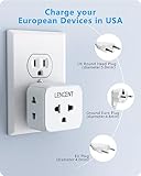 LENCENT 2 Pack EU to US Plug Adapter, European to USA Outlet Adaptor, Travel from Europe to American Outlet, 3 Outlet Extender, Wall Tap, Mini Charger Box, Travel Plug Converter, Cruise Ship Approved