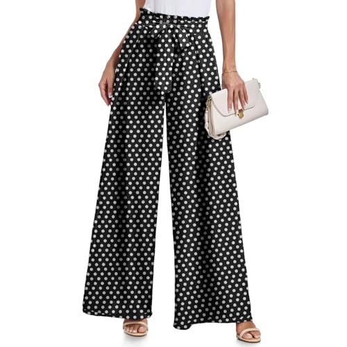 Women's High Waist Print Wide Leg Polka Dots Pants Casual Long Palazzo Fit Pants Trousers