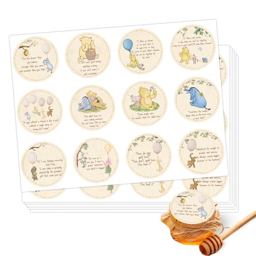 72PCS Winnie Classic Sticker, Baby Decorations, Pooh Party Baby Shower Decor, The Pooh Thank You Sticker, Cute Shower Decorations Birthday Party Decoration Supplies