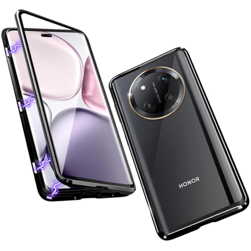 QUIETIP Case Compatible with Honor Magic 7 Lite & Honor X9C,Magnetic Body Metal Frame Double Sided Clear Tempered Glass Cover with Camera Protection,Black