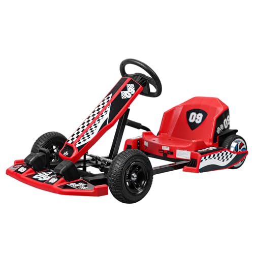 feneihe Go Kart for Kids, 36V 16MPH Go Cart with 350W Motor,Electric Go Kart Ride on Toy Outdoor, Go Cart for Kids 8-12 Years Old, 4 Wheel Quad Off-Road Pedal On Foot Go Cart Drift/Sport Mode Red