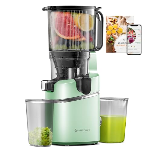 AMZCHEF Juicer Machines, 5.8" Extra Self-Feeding Cold Press Juicer for Whole Vegetable & Fruit, Juice Extractor Machine with Large Auger & Triple Strainers, Easy to Clean, High Juice Yield, Green