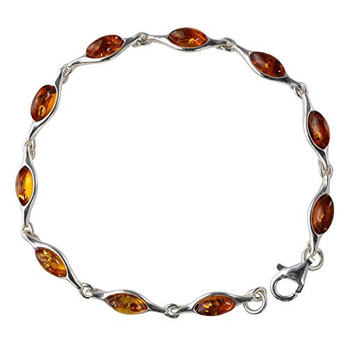 GIA Certified Sterling Silver Honey Baltic Amber Bracelet "Delicate", Genuine Baltic Amber Bracelet for Women, Amber Jewelry for Women, Amber Bracelets for Adults, Sterling Silver Collection