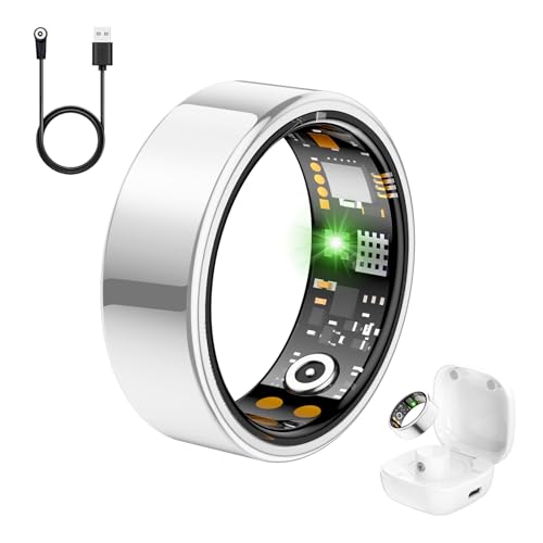 Health Tracker Ring, Smart Health Ring for Women Men with Heart Rate, Blood Oxygen, Sleep Monitor, Steps,Calories, No Subscription Fee, IP68 Waterproof Smart Ring for iPhone & Android (Silver, 8#)