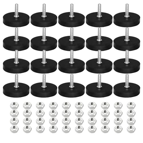 Rubber Coated Neodymium Magnets, 20 Pcs Anti Scratch Rubber Coated Magnet with M4 Male Threaded Stud and Nuts, Non-Slip Strong Monting Round Magnet Bolt Covers Waterproof Holder for Lighting,Camera