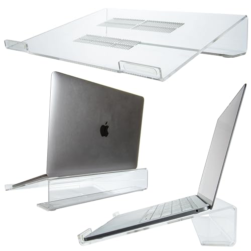 DuraClear Acrylic Laptop Stand for Desk - Ergonomic 2.5" Elevation Acrylic Computer Riser - Laptop Stand Acrylic Accessory for up to 21" Laptops