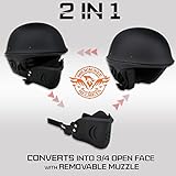 Milwaukee Helmets MPH9830DOT 'Rascal' 3/4 Open Face Flat Black 2 in 1 Motorcycle Helmet for Men and Women Biker - Medium