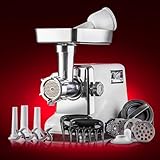 STX International Turboforce Electric Meat Grinder & Sausage Stuffer - 3 Speed - Heavy Duty (1200 Watts) - Size #12 - 4 Grinding Plates, 3 Stainless Blades, 3 Sausage Tubes & Kubbe