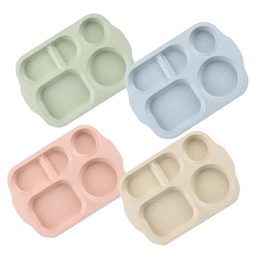 WATIIFUFU 4pcs Divided Plates for Adults Unbreakable Food Serving Trays with Compartments Microwave Dishwasher Safe for Portion Control and Self Feeding
