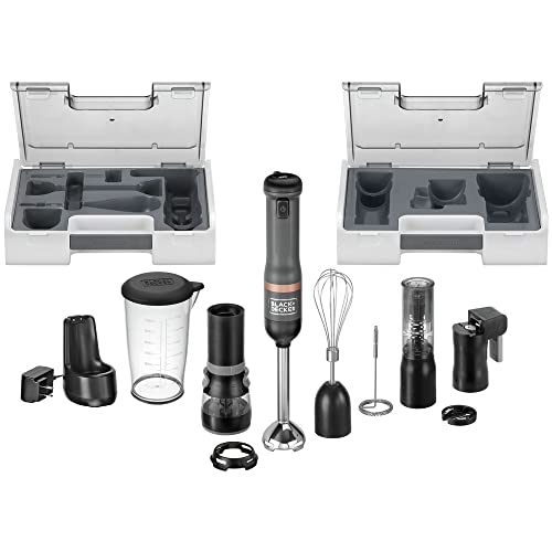 BLACK+DECKER Kitchen Wand Cordless Immersion Blender, 6 in 1 Multi Tool Set, Hand Blender with Charging Dock, Grey (BCKM1016KS01)