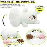 Onsoyours Cat Stuffed Animal Mommy 19.7" with 3 Kitty Plushies, 4 Piece of Cute Cat Plush Pillow Toys for Kids Girls Boys (White Cat Family)