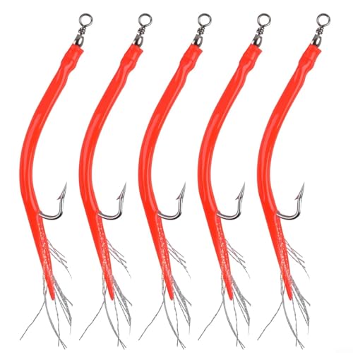 Fishing Eel Tube Jigs 5Pcs Offset Hooks Designed for Codfish Enthusiasts (red 6)