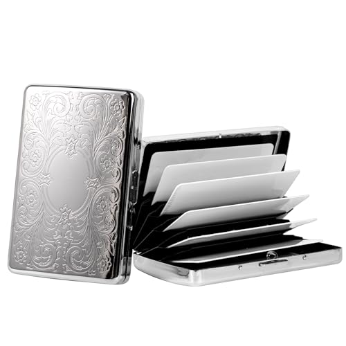 EYIDADAE RFID Metal Shielding Credit Card Holder/Protective Sleeve Travel Wallet for Men and Women-Can Hold 7 Bank Cards (Arabesque Silver)