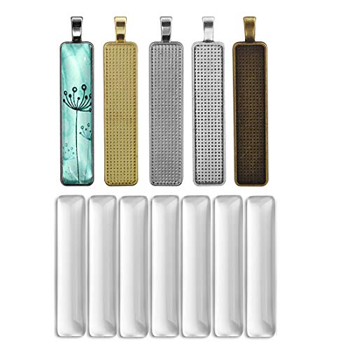 DROLE 60Pcs Rectangle Bezel Blanks and Cabochons-30Pcs Metal Bezel Cabochon Settings with 30Pcs Cabochon for Jewelry Making Mixed