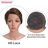 Rebecca Fashion Short Pixie Cut Lace Front Wigs Human Hair Side Part Wig 13x5.5x0.5 Glueless HD Lace Wig Short Pixie Wigs for Black Women Pre Plucked with Baby Hair, Ombre Brown Color