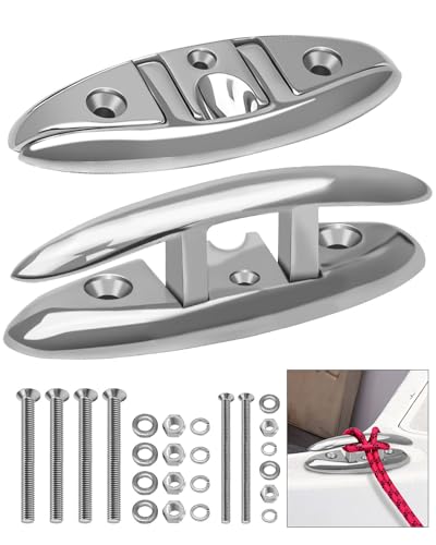 HZSIFU 2PCS Boat Cleat 5 Inch, Marine 316 Stainless Steel Folding Flip up Rope Dock Cleats with Screws and Locking Nuts for Pontoon Yacht Kayaks Sailboat Powerboat Canopy Boat Houseboat Piers Decks