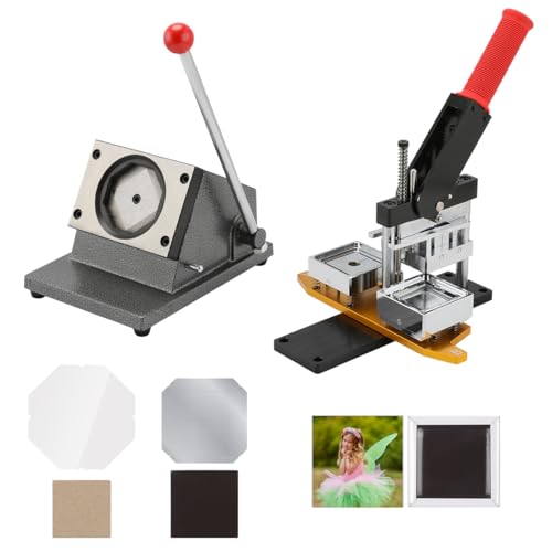 2x2inch Square Fridge Magnets Badge Maker Machine DIY Photo Refrigerator Sticker Magnet Press Machine+Paper Cutter+100pcs Materials