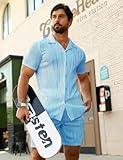 URRU Mens 2 Piece Short Set Summer Beach Outfit Fashion Shirt and Short Set Light Blue M