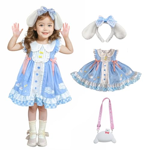 ZELLVOM Cartoon Cosplay Dress Costume Anime Sweet Princess Party Dresses Ruffles Sleeve Halloween Christmas Casual Dress