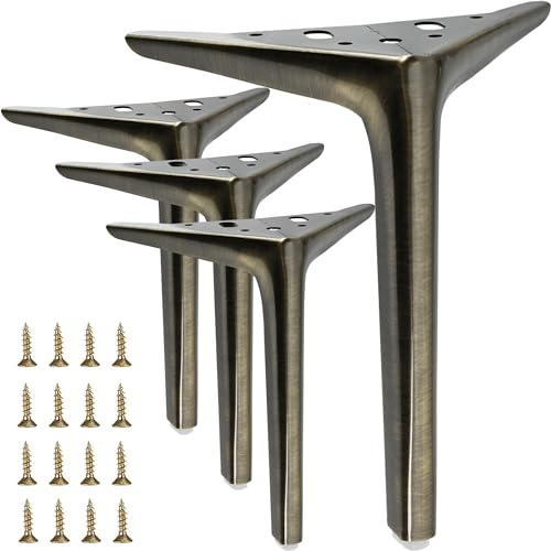 9.8 inch/25cm Brushed Bronze Color Metal Furniture Legs Set of 4, DIY Replacement for Cabinet Legs, Sofa Legs, Chair Legs