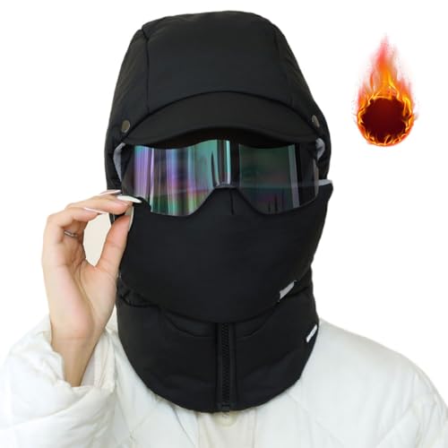 Windproof Full Cover Outdoor Riding Mask with Glasses,Winter Balaclava Ski Mask,Unisex Warm Balaclava Hood Hats Face Cover (US, Alpha, One Size, Black)