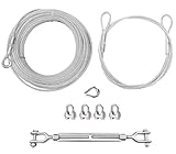 hannger 1/4 Wire Rope Kit, 100 ft Galvanized Steel Cable with 6ft Sling Cable, Turnbuckle, Wire Rope Clamps & Thimble, 4200 lbs Breaking Strength, 7x19 Strand Metal Cable for Zipline, Shade Sails