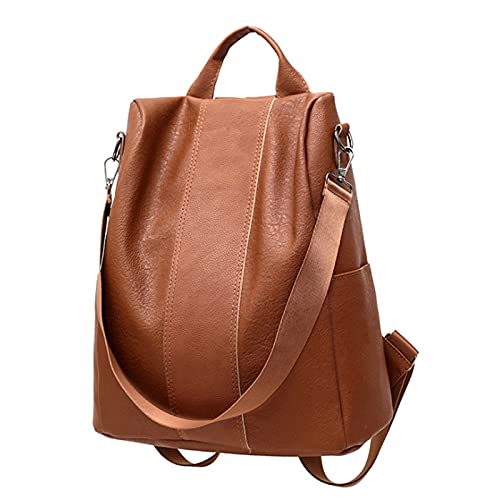 Stsmcl Backpack New Korean Casual Anti-Theft PU Soft Surface Retro Trend Fashion Backpack (Color : Brown)