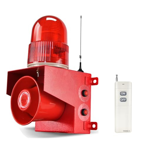 EOKHEOY Wireless Emergency Strobe Siren Alarm Waterproof Outdoor Security Siren (120dB, 1640ft Remote Control, 12 Tone) for Industry Business Home Shop Hotel School