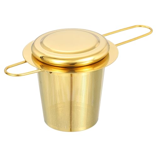 uxcell 1 Pcs Tea Infuser Filter, Fine Mesh Loose Tea Steeper, Stainless Steel Tea Strainer with Foldable Handle for Brew Loose Leaf Tea, Gold
