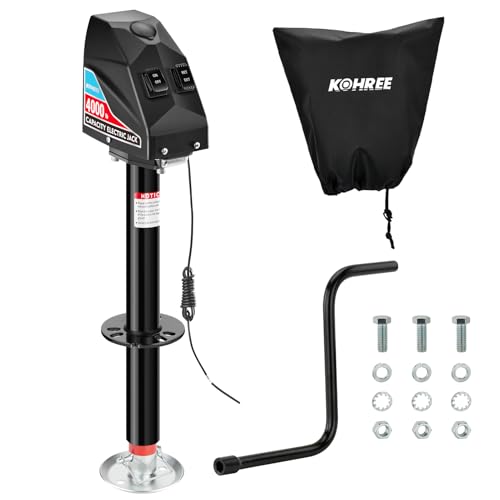 Kohree Electric Trailer Jack 4000lbs, Heavy Duty RV Electric Power Tongue Jack for Travel Trailer A-Frame Camper, with Manual Crank Handle & Weatherproof Jack Cover, 22" Lift, 12V DC Black