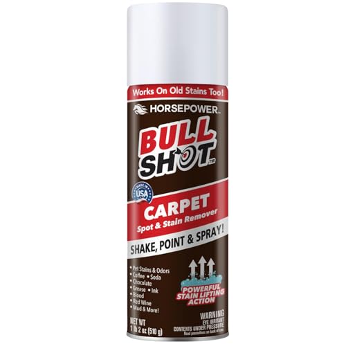 Bull Shot Carpet Spot & Stain Remover by Horsepower, AS-SEEN-ON-TV, Made In USA, Just Point & Spray, Stain-Lifting Foam-Action, Pet Stains & Odors, Coffee, Soda, Wine, Grease, New & Old Stains & More