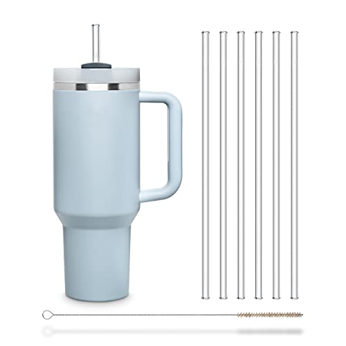Halm Glass Straws 6x 12 inch Long Replacement Straw for Stanley Quencher Cup 40 oz & 30 oz Plastic-Free Cleaning Brush - Reusable Drinking Straw Dishwasher Safe Made in Germany
