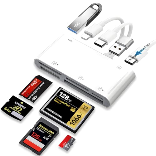 9-in-1 Memory Card Reader Universal Card Reader for iPhone/iPad, CF/SD/MicroSD/MS/XD Card Reader & USB OTG Adapter with USB/USB-C/Lightening Connector for iPhone 16/iPad Pro/Samsung Galaxy/MacBook etc
