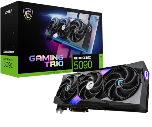 MSI Gaming RTX 5090 32G Gaming Trio OC Graphics Card (32GB GDDR7, 512-bit, Extreme Performance: 2497 MHz, DisplayPort x3 2.1a, HDMI 2.1b, NVIDIA Blackwell Architecture)