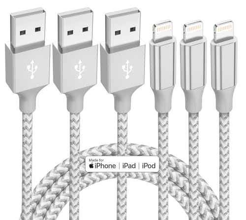 iPhone Charger 3 Pack 10 ft Apple MFi Certified Lightning Nylon Braided Cable Fast Charging Cord Compatible with iPhone 13 12 11 Pro Max XR XS X 8 7 6 Plus SE iPad and More