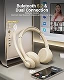 JIAMQISHI Wireless Headset with AI Noise Cancelling Microphone Bluetooth Headset - Bluetooth V5.2 Headphones with USB Dongle & Mic Mute for Computer/Laptop/PC/iPhone/Android/Cell Phones/Zoom-Apricot