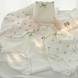 Women’s Underwear Cotton Panties Lace Ruffled Tulip Print Floral Flower Bow Knot Cute Kawaii Japanese Underwear 7 Pack (Medium,White Pink Green)