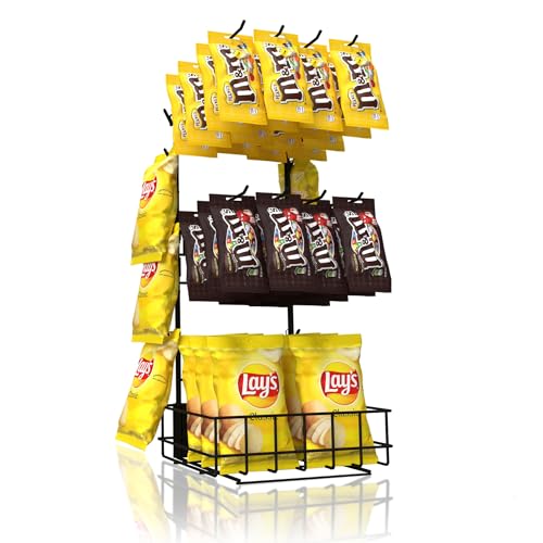DS THE DISPLAY STORE Retail Display Rack, 12 Clips & 8 Peg Hooks Matte Black Countertop Snack Stand Organizer For Retail Store Supplies, Merchandise & Snack Display Stand, 9.76x11.18x23.58