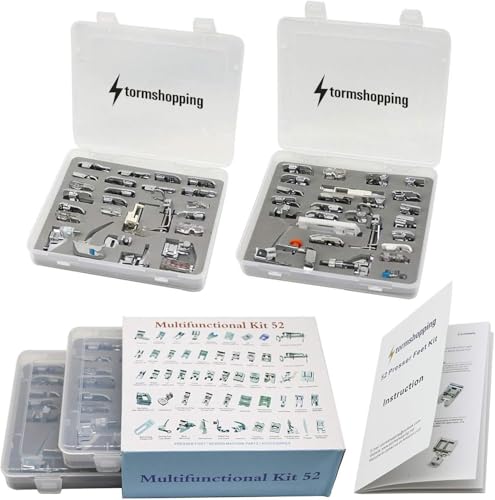 Stormshopping 52pcs Sewing Machine Presser Feet Set - Metal, Low Shank for Singer, Brother, Babylock, Janome and Kenmore
