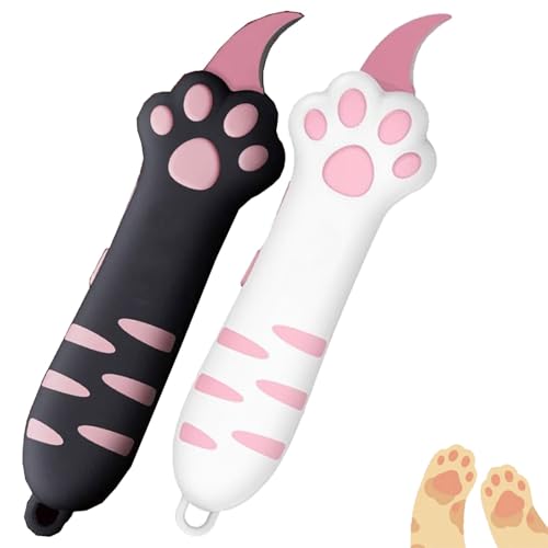 BUCIES Cat Paw Box Cutter, Retractable Cat Claw Knife, Cute, Portable, Gift Opener (Black+Pink)