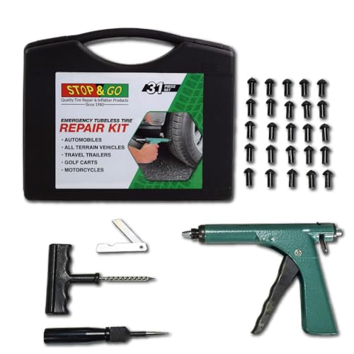 Stop & Go 1085 30 Piece Deluxe Tubeless Tire Plugger Repair Kit Punctures and Flats on Car, Motorcycle, ATV, Jeep, Truck, & Tractor (25 Mushroom Plugs)