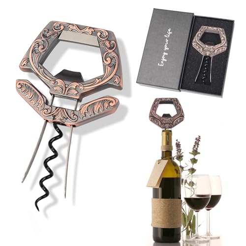 KERHAND 3 in 1 Ah-So Wine Opener & Wine Cork Opener,Ah So Wine Opener for Connoisseurs to Remove The Older and Fragile Wine Corks,Ah So Corkscrew Wine Bottle Opener (Copper)