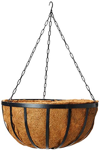 Arcadia Garden Products Coconut 1593 Solstice Round Hanging Basket Planter, 20-Inch, Black