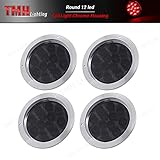 TMH 4 Pcs 4 Inch Smoked Lens Red LED Sealed 12V DC Round Tail Lights Stop Parking Lamp for Trailer Truck Bus ATV Cabin Truck Lorry Flatbed 12 Diodes with Chrome Bezel GAC12